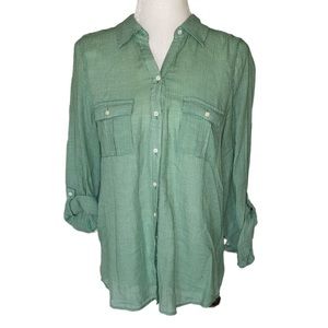 Joie Green White Gingham Check Poplin Button Down Blouse - M